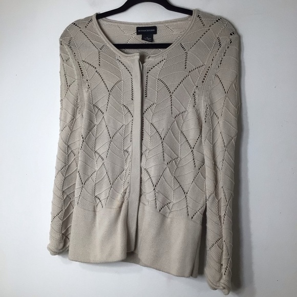 Sutton Studio cardigan sweater medium tan supima cotton - Picture 5 of 8